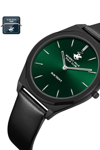 Montre à quartz en cuir - Noir et vert foncé