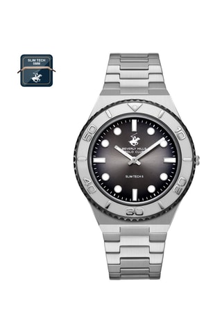 Montre à quartz en acier et céramique - Argenté et noir