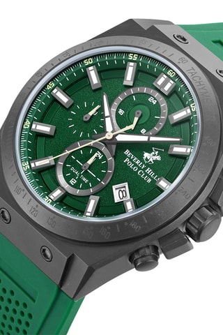 Montre à quartz en silicone - Tachymètre - Vert et argenté