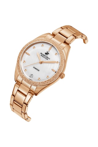 Montre à quartz en alliage et diamant - Doré rose et blanc