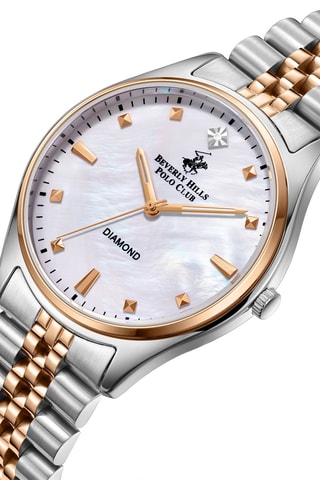 Montre à quartz en alliage et diamant - Argenté et doré rose