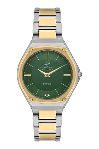 Montre à quartz en acier, céramique et diamant - Argenté et doré