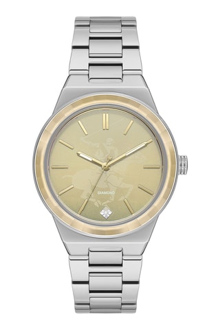 Montre à quartz en acier, céramique et diamant - Argenté et doré