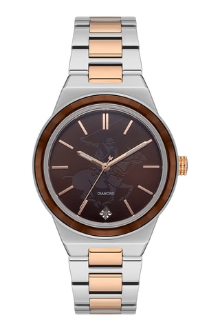 Montre à quartz en acier, céramique et diamant - Argenté et marron