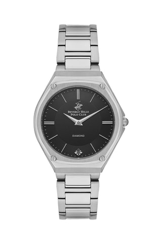 Montre à quartz en acier et diamant - Argenté et noir 