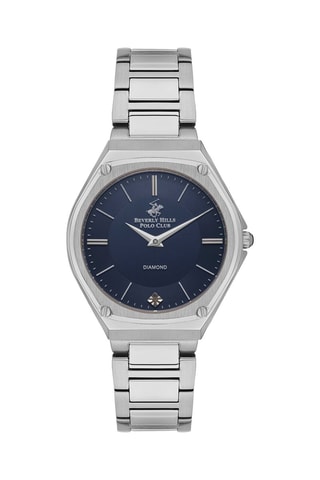 Montre à quartz en acier et diamant - Argenté et bleu 