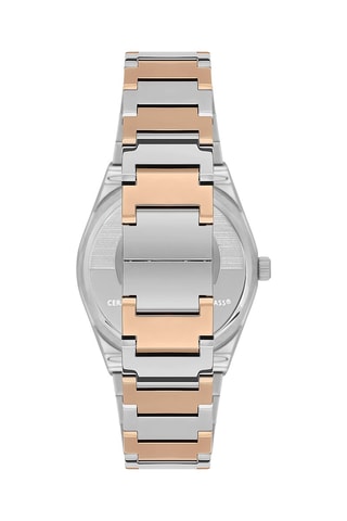 Montre à quartz en acier et diamant - Argenté et doré rose