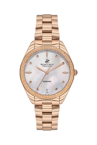 Montre à quartz en acier et diamant - Doré rose