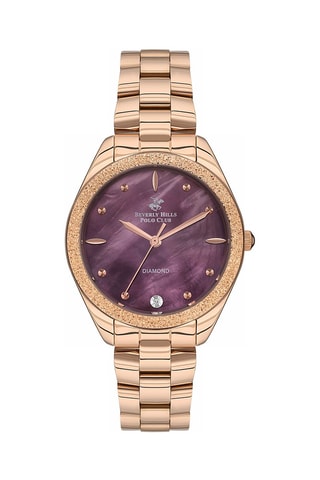 Montre à quartz en acier et diamant - Doré rose et Violet 