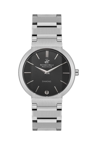 Montre à quartz en acier et diamant - Argenté et noir
