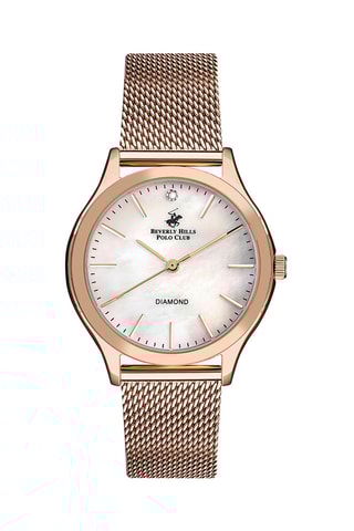 Montre à quartz en acier et diamant - Doré rose