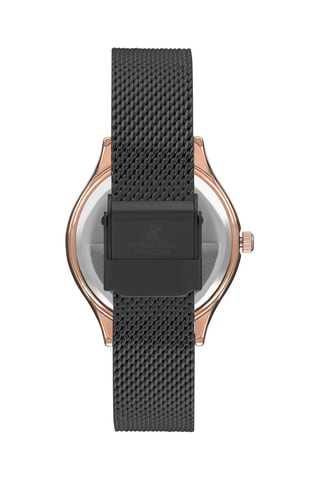 Montre à quartz en acier et diamant - Noir et doré rose