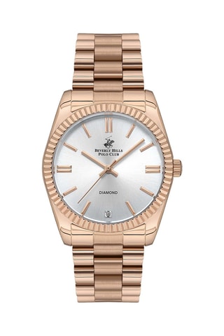 Montre à quartz en acier et diamant - Doré rose
