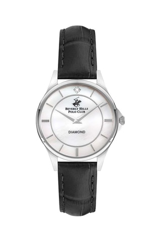 Montre à quartz en cuir et diamant - Noir et argenté