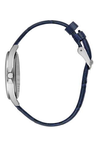 Montre à quartz en cuir et diamant - Bleu et argenté