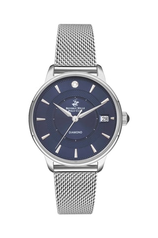 Montre à quartz en acier et diamant - Argenté et bleu