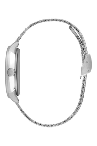 Montre à quartz en acier et diamant - Argenté et bleu