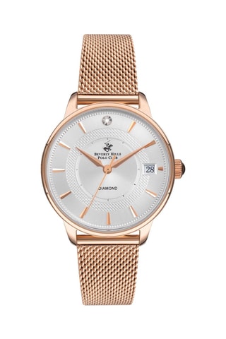 Montre à quartz en acier et diamant - Doré rose