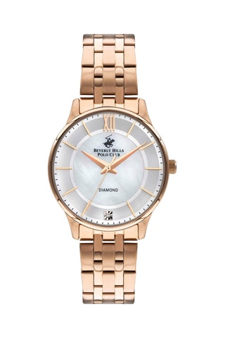 Montre à quartz en acier et diamant - Doré rose