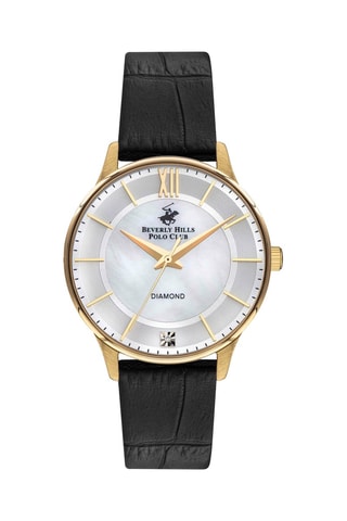 Montre à quartz en cuir et diamant - Noir et doré