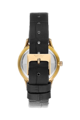 Montre à quartz en cuir et diamant - Noir et doré