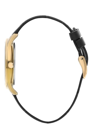 Montre à quartz en cuir et diamant - Noir et doré