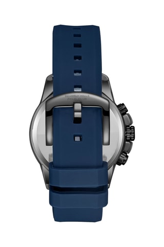 Montre à quartz en cuir - Bleu foncé et argenté