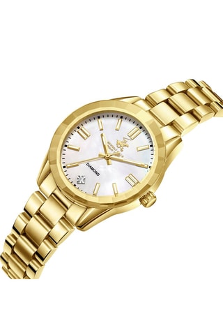 Montre à quartz en acier, céramique, diamant et nacre - Doré