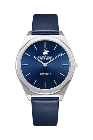 Montre à quartz en cuir et céramique - Bleu marine et argenté