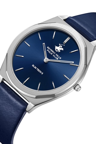 Montre à quartz en cuir et céramique - Bleu marine et argenté