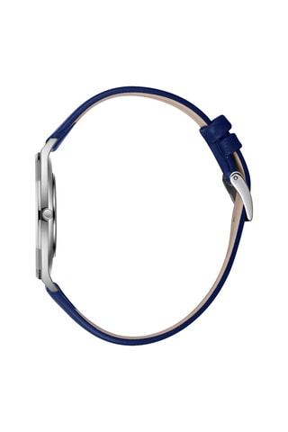 Montre à quartz en cuir et céramique - Bleu marine et argenté