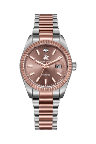 Montre à quartz en acier, céramique et diamant - Argenté et doré rose