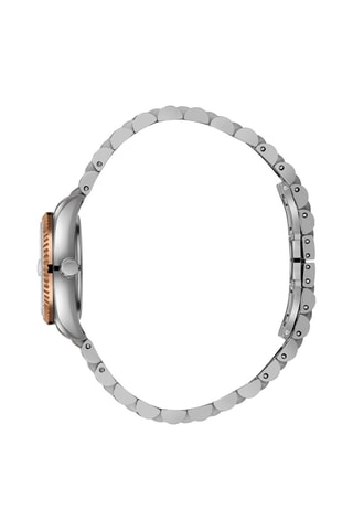 Montre à quartz en acier, céramique et diamant - Argenté et doré rose