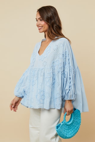 Top met Engelse Borduursels - Lichtblauw