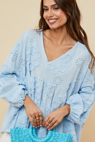 Top met Engelse Borduursels - Lichtblauw