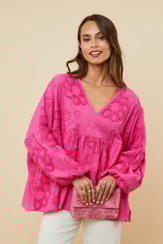 Top met Engelse Borduursels - Fuchsia
