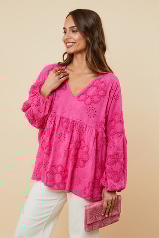 Top met Engelse Borduursels - Fuchsia