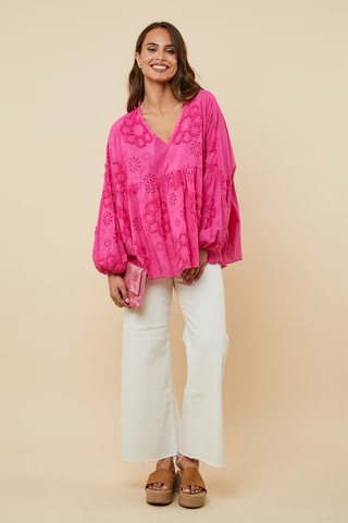 Top met Engelse Borduursels - Fuchsia
