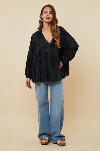 Top met Engelse Borduursels - Zwart