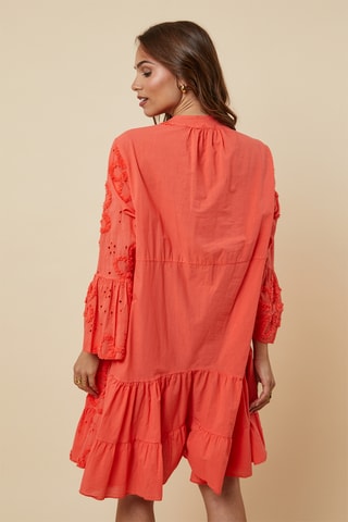Trapezium Jurk met Engelse Borduursels - Oranje