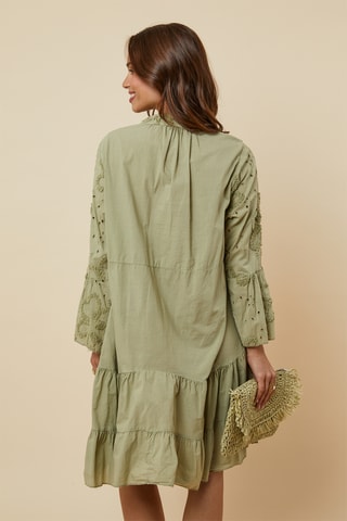 Trapezium Jurk met Engelse Borduursels - Kaki