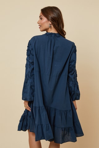 Trapezium Jurk met Engelse Borduursels - Marineblauw