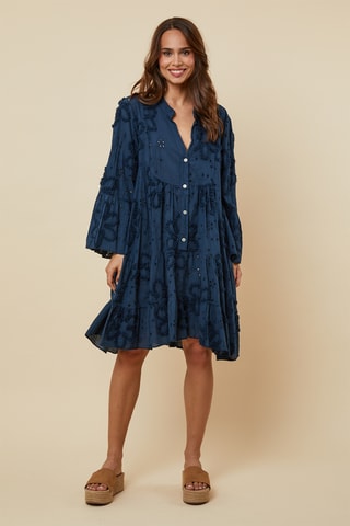 Trapezium Jurk met Engelse Borduursels - Marineblauw