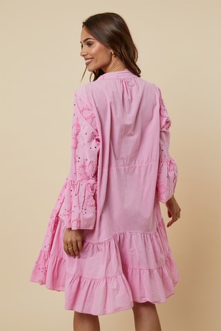 Trapezium Jurk met Engelse Borduursels - Roze
