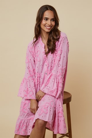Trapezium Jurk met Engelse Borduursels - Roze