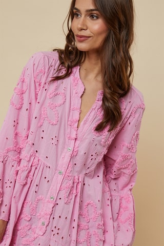 Trapezium Jurk met Engelse Borduursels - Roze