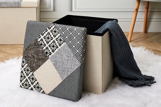 Pouf-coffre pliable Patchwork - Gris