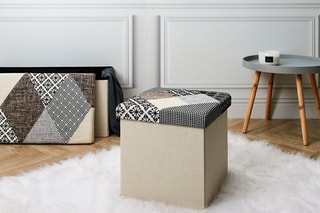 Pouf-coffre pliable Patchwork - Gris