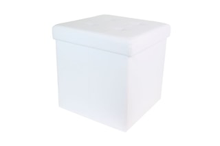 Pouf-coffre pliable - 38 x 38 x 38 cm - Blanc