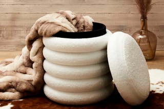 Pouf avec rangement Freya - Blanc - Revêtement bouclette